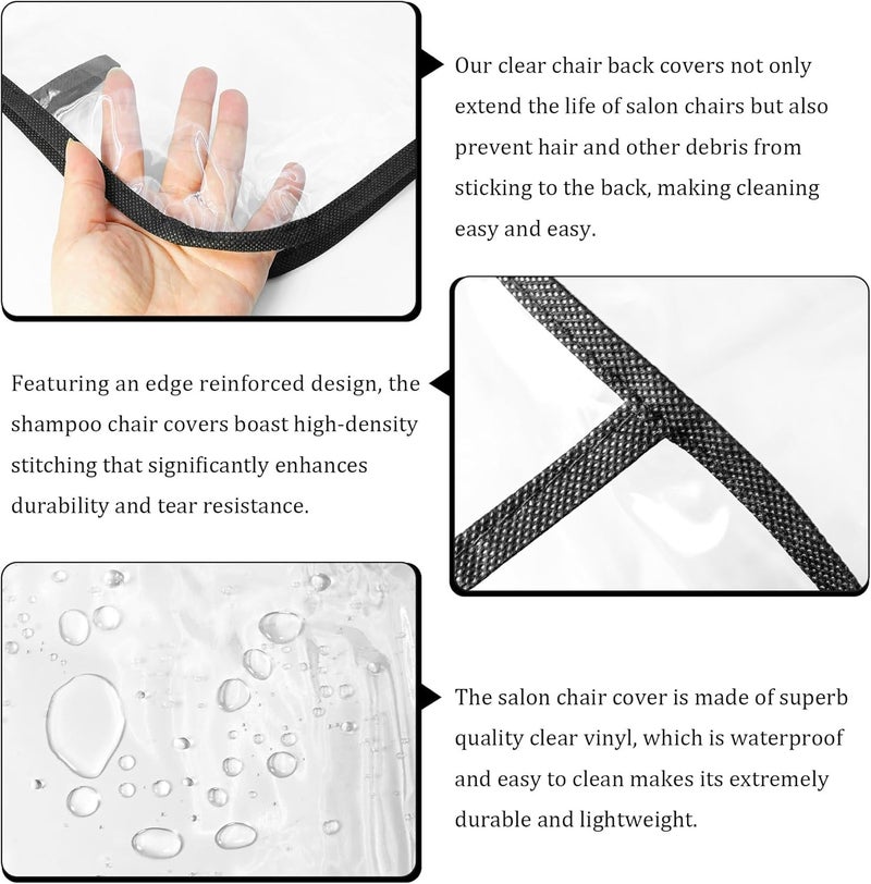 Philbinden 2Pcs Salon Chair Cover Protectors,Clear Square Hairdressing Chair Back Covers for Fits Most Standard Chairs,Reinforced Precision Sewn Clear Covers to Prevent Damage to Spa/Salon Chairs (2) - Image 3